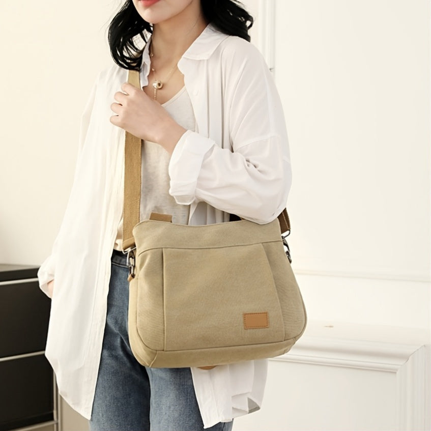 Stylish Tote Bag Durable Beige and Brown Women's Casual Canvas Tote Bag with Multiple Pockets and Zipper Closure
