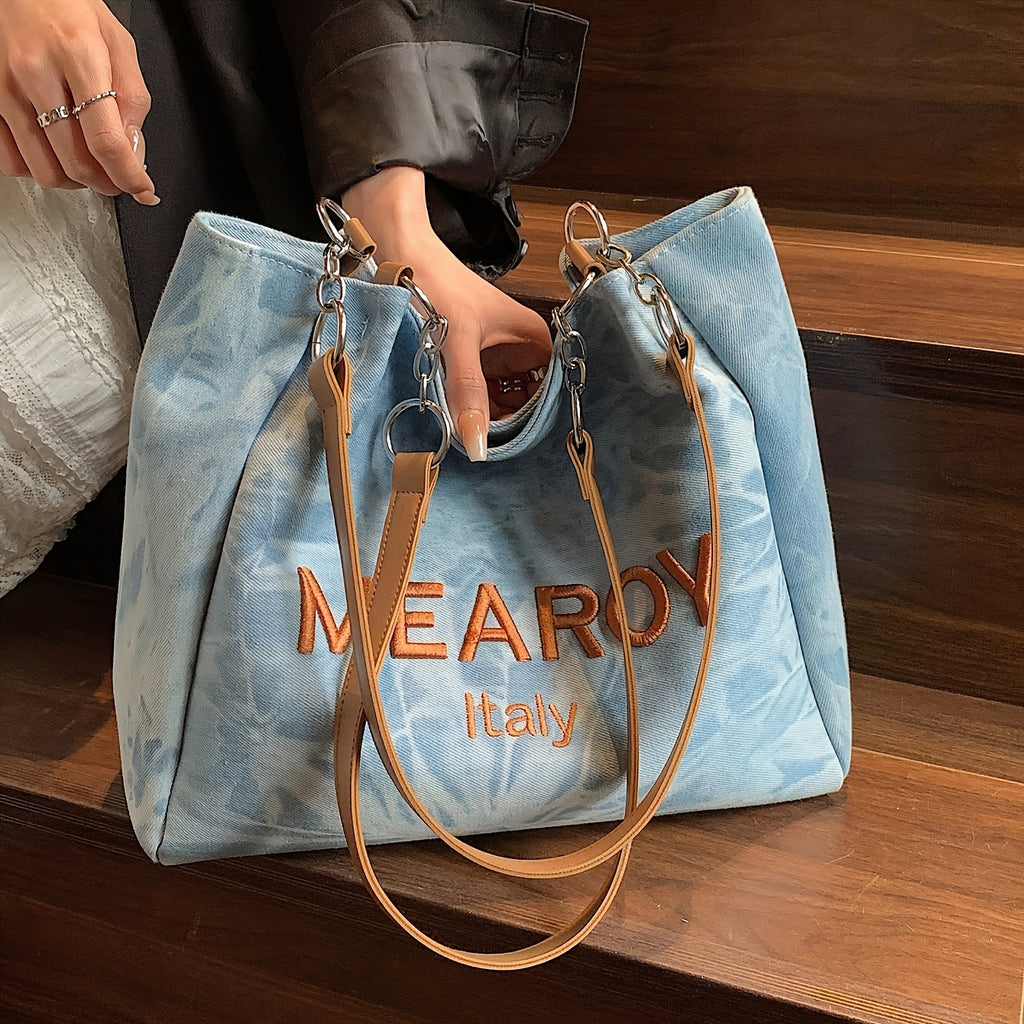 Mearoy Italy Fashion Tote Bag for Women, Large Capacity Denim Canvas Shoulder Bag