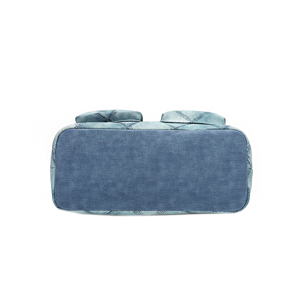 Nicole Lee Blue Flower Satchel, Women's Large PU Leather Bag With Quilted Print, Main Zip Closure