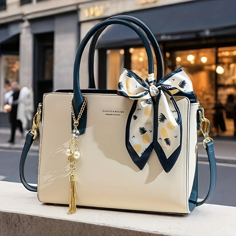 1pc Elegant Women'S Tote Bag with Removable Strap, Zipper Closure, Polyester Lining