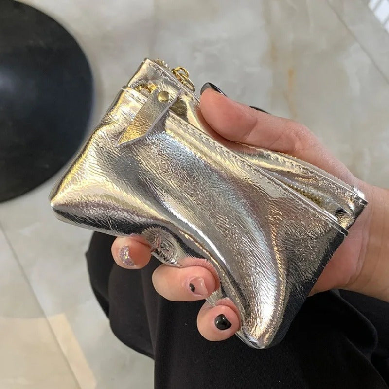 Elegant Genuine Leather Women'S Clutch with Silvery Zipper, Small Wallet for Women