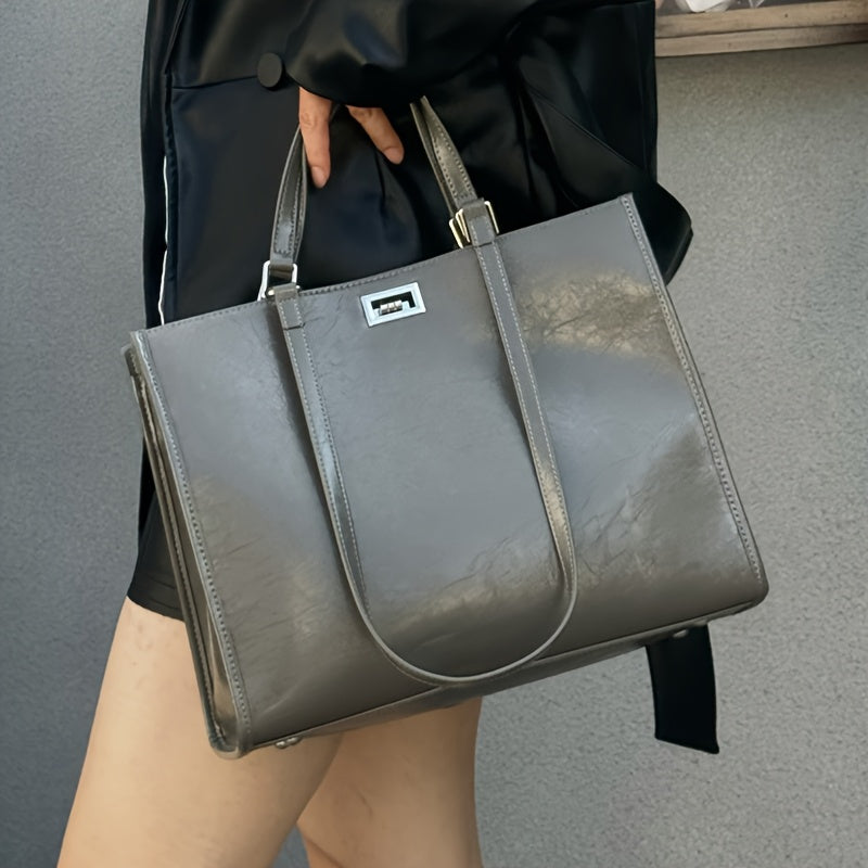 Women's Genuine Second-Layer Handbag - Large Capacity Convertible Shoulder Bag & Clutch with Turn-Lock Closur