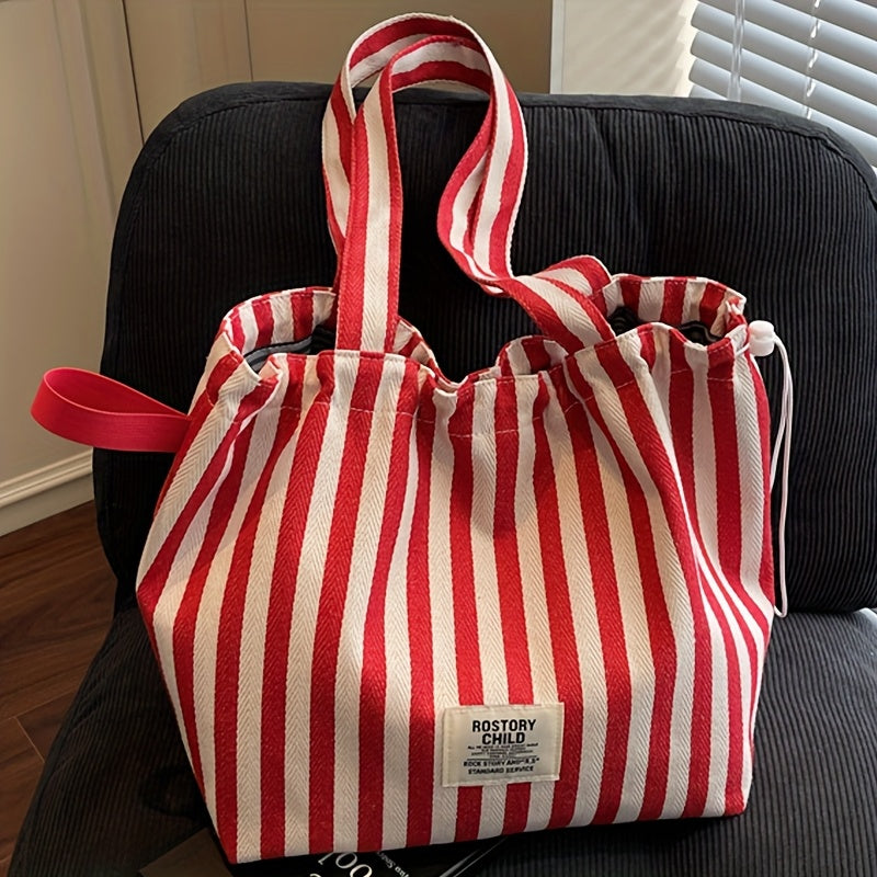 Ideal Gift Perfect Lily Women's Large Tote Bag - Red & White Striped Handbag, Spacious Purse With Magnetic Closure