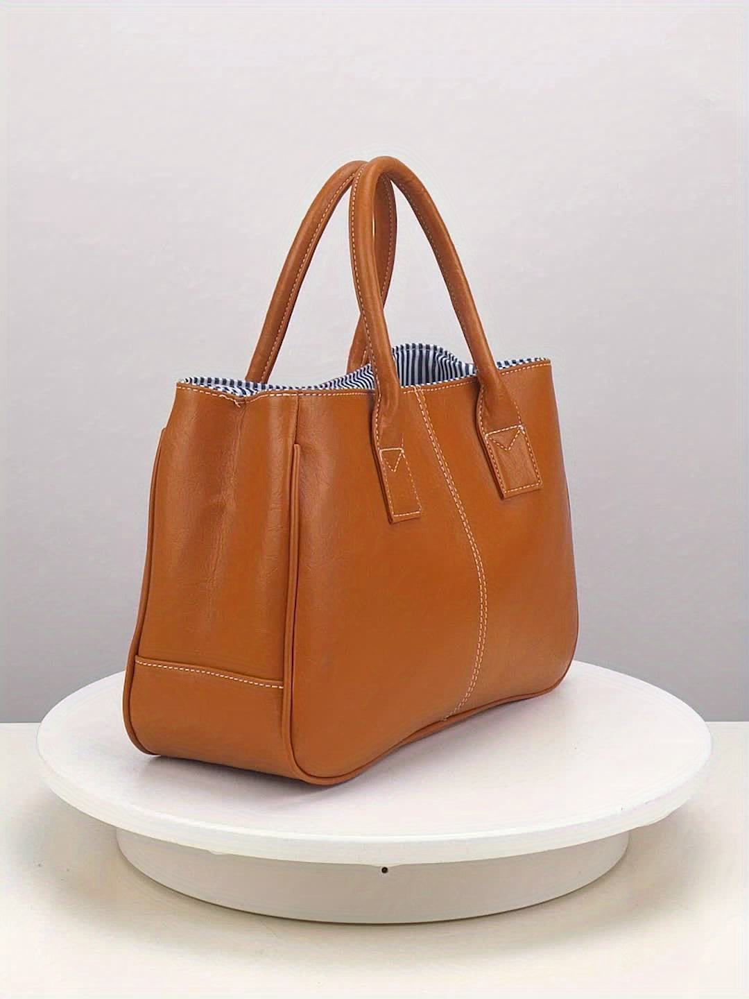 Wo 'S Classic Brown Handbag with Striped - Spacious Handbag for Work, Travel