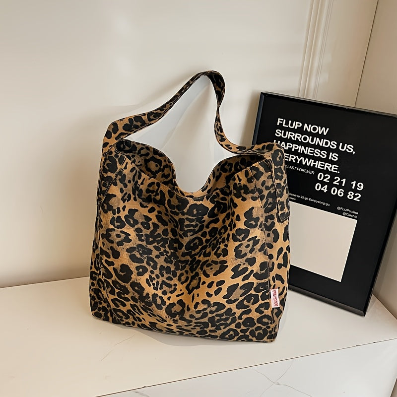Leopard Print Shoulder Bag Durable Magnetic Closure Leopard Print Shoulder Bag - Spacious Casual Tote