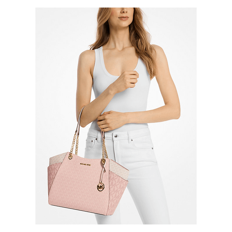 MICHAEL KORS JET SET TRAVEL LARGE CHAIN SHOULDER TOTE BAG MK POWDER BLUSH PINK