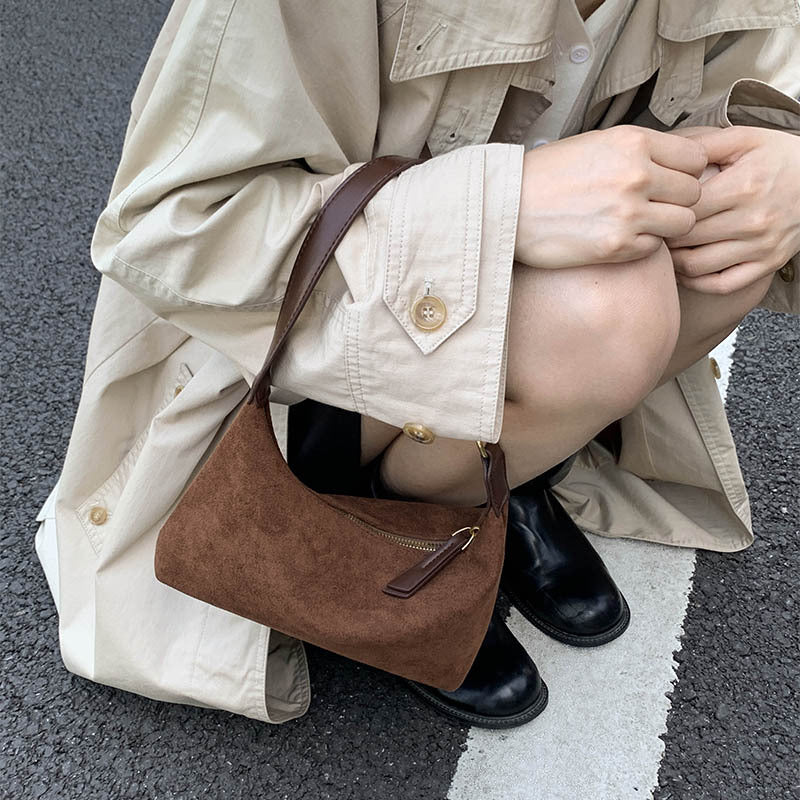 Women's Faux Suede Dumpling Bag - Solid Color Crossbody Handbag with Golden-Tone Hardware