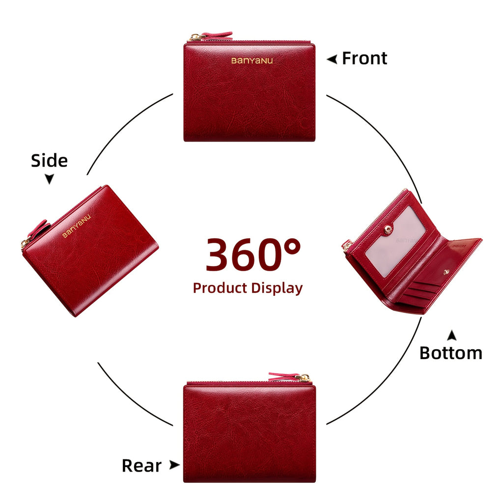 Women's Banyan Small Wallet, Zippered Cowhide Compact Bi-Fold Credit Card Holder with ID Window