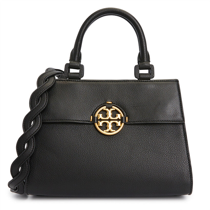 Tory Burch Miller Top Handle Satchel Leather Handbag Crossbody Bag Black