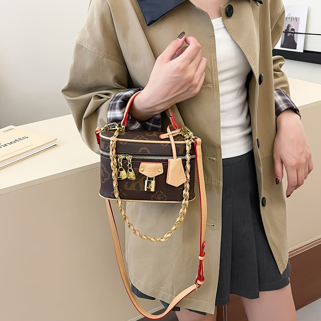 Yatong Women's Coffee Brown Handbag with Golden-Tone Hardware, Adjustable Strap & Chain Link - Elegant Tote