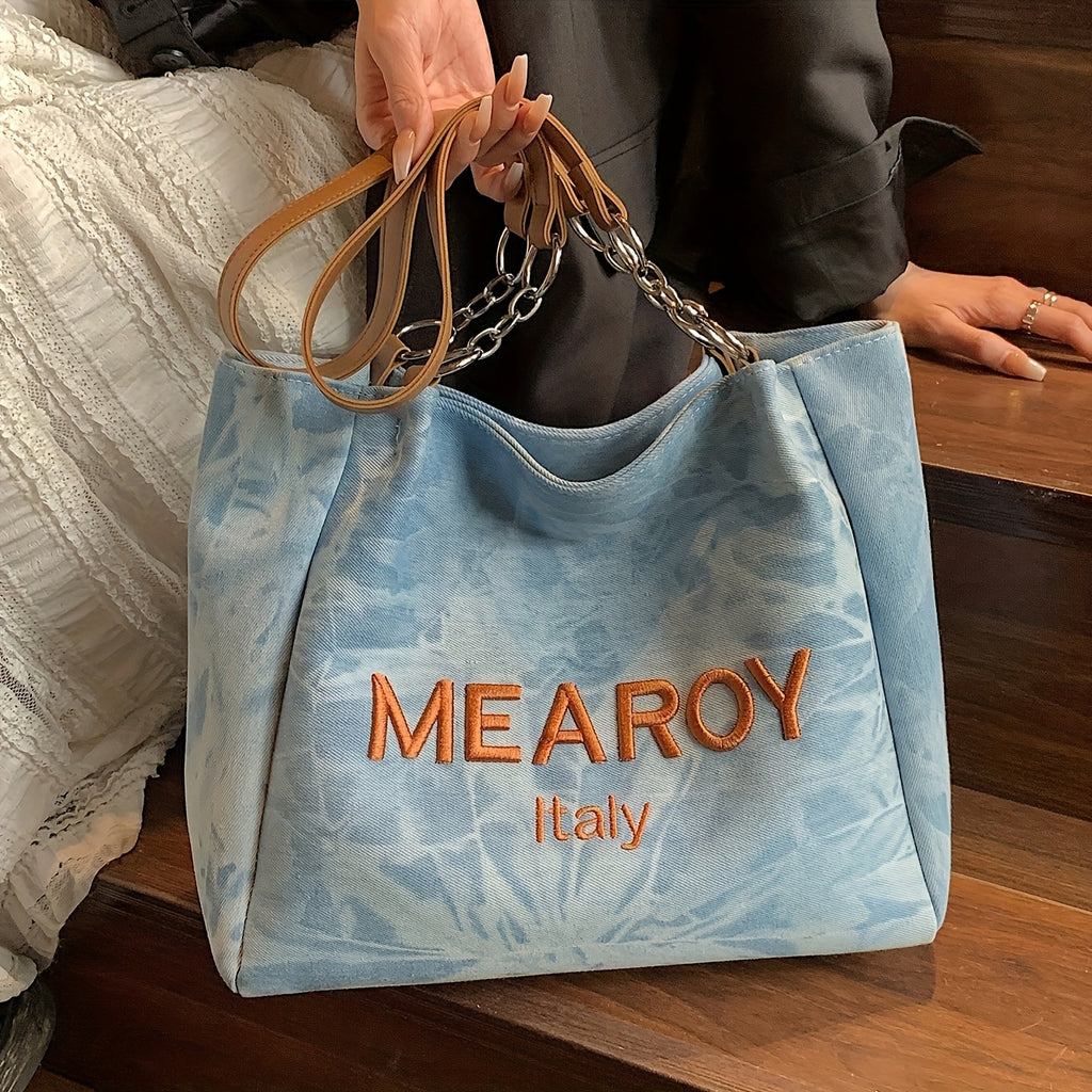 Mearoy Italy Fashion Tote Bag for Women, Large Capacity Denim Canvas Shoulder Bag