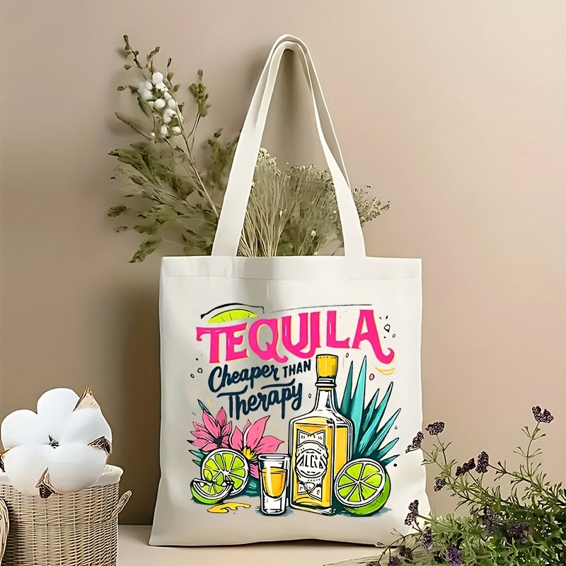 Large Tequila-Themed Tote Bag - Open Top Shoulder Bag with \