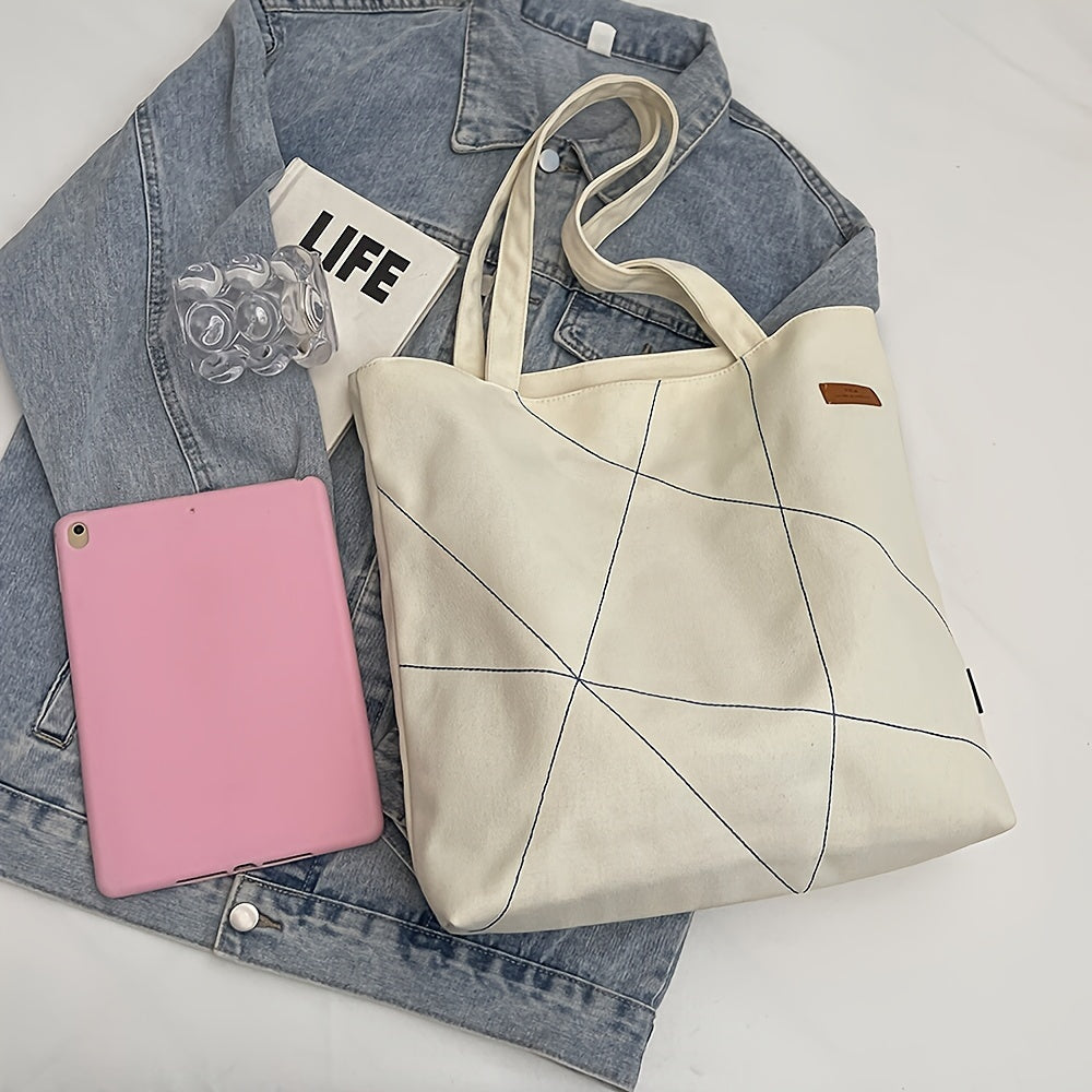 Versatile Canvas Shoulder Bag Women Casual Canvas Tote Bag for Women - Large Capacity Shoulder Bag with Zipper