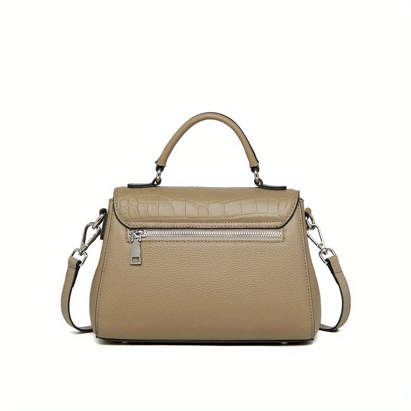 ZOOLER Women's Genuine Leather Crocodile-Textured handbag with Detachable Strap & Snap Closure