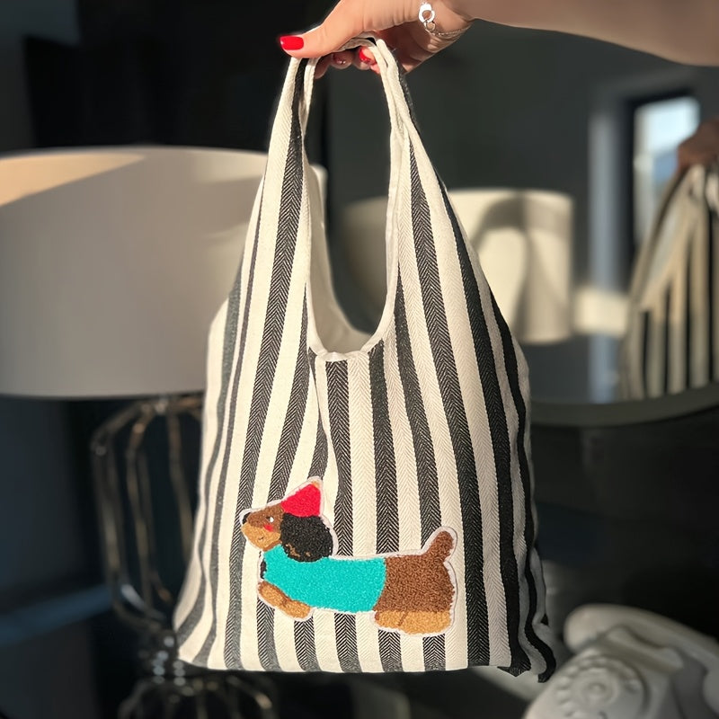 1 Cute Dachshund Tote 1 Cute Dachshund Illustration Red\u002FBlack Lightweight Tote Bag | Office Computer Bag