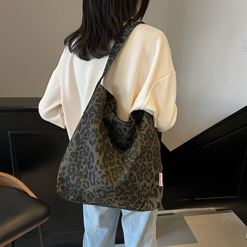 Leopard Print Shoulder Bag Durable Magnetic Closure Leopard Print Shoulder Bag - Spacious Casual Tote