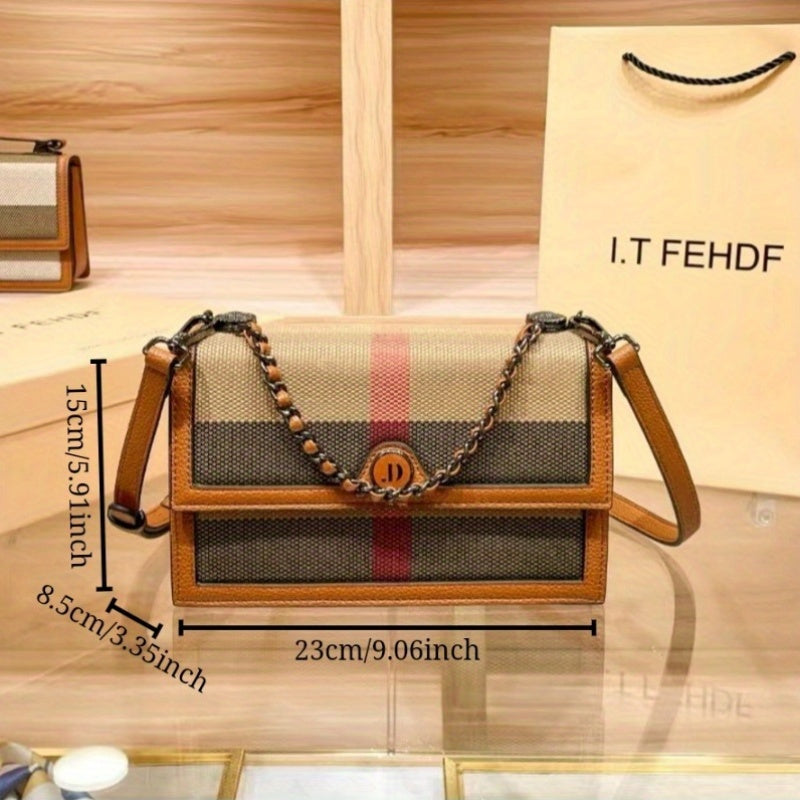 Elegant Brown Gingham Crossbody Bag for Women - Chic Synthetic Purse with Adjustable Strap