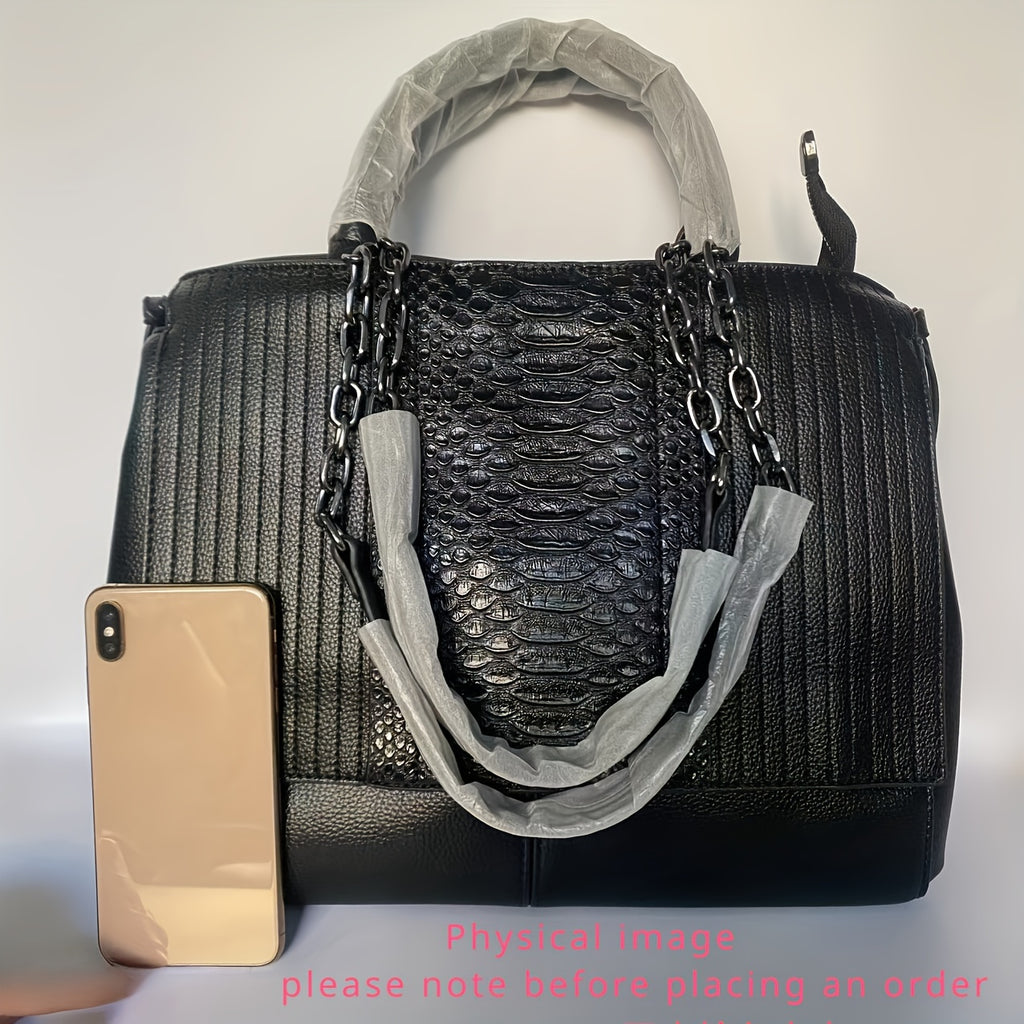 Crocodile Embossed Handbag, Large Capacity Crossbody Bag, Women's Faux Leather Satchel Purse