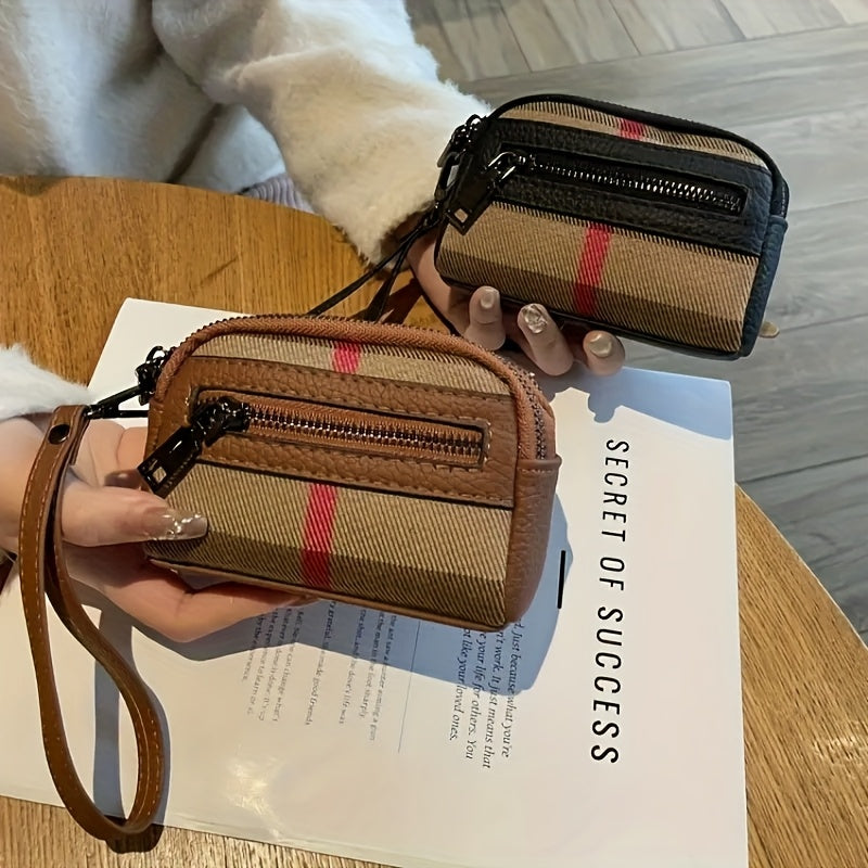 Ladies' leather large-capacity multi-functional zipper wallet, with detachable wrist strap