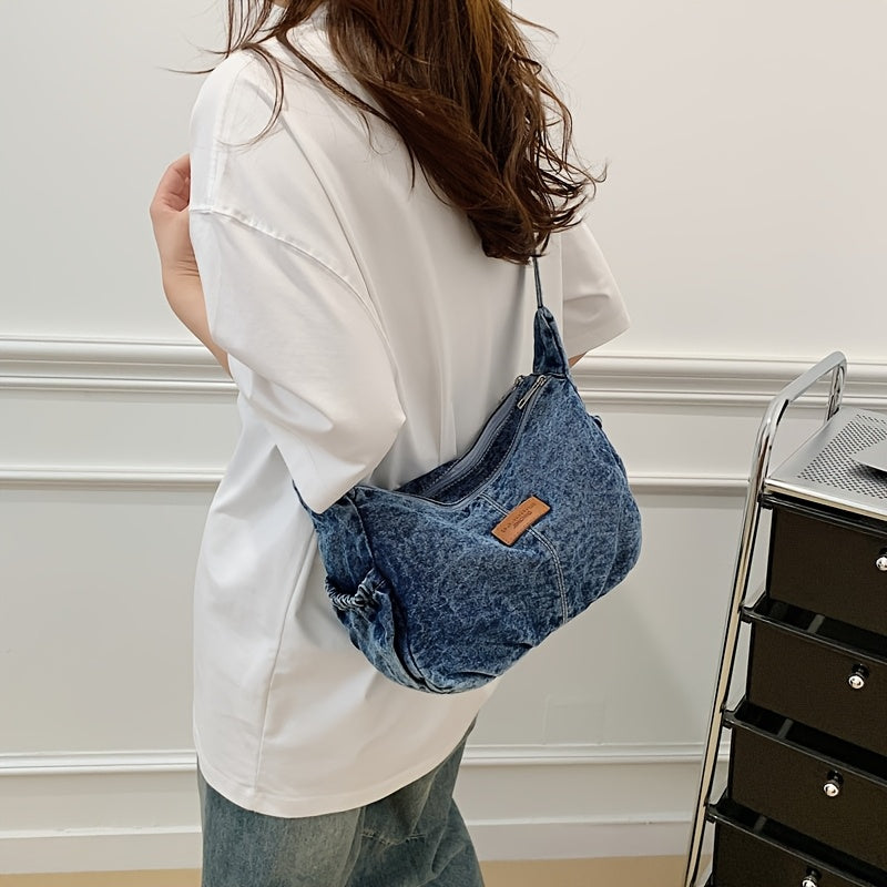 Women's \u002F Blue\u002FBlack Tote Bag - Adjustable Strap & Golden-Tone Zipper Closure