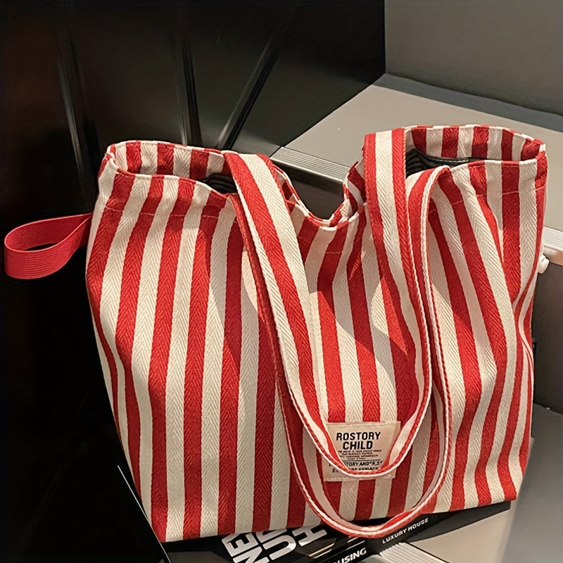 Ideal Gift Perfect Lily Women's Large Tote Bag - Red & White Striped Handbag, Spacious Purse With Magnetic Closure