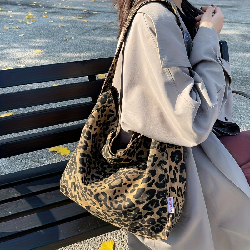 Leopard Print Shoulder Bag Durable Magnetic Closure Leopard Print Shoulder Bag - Spacious Casual Tote