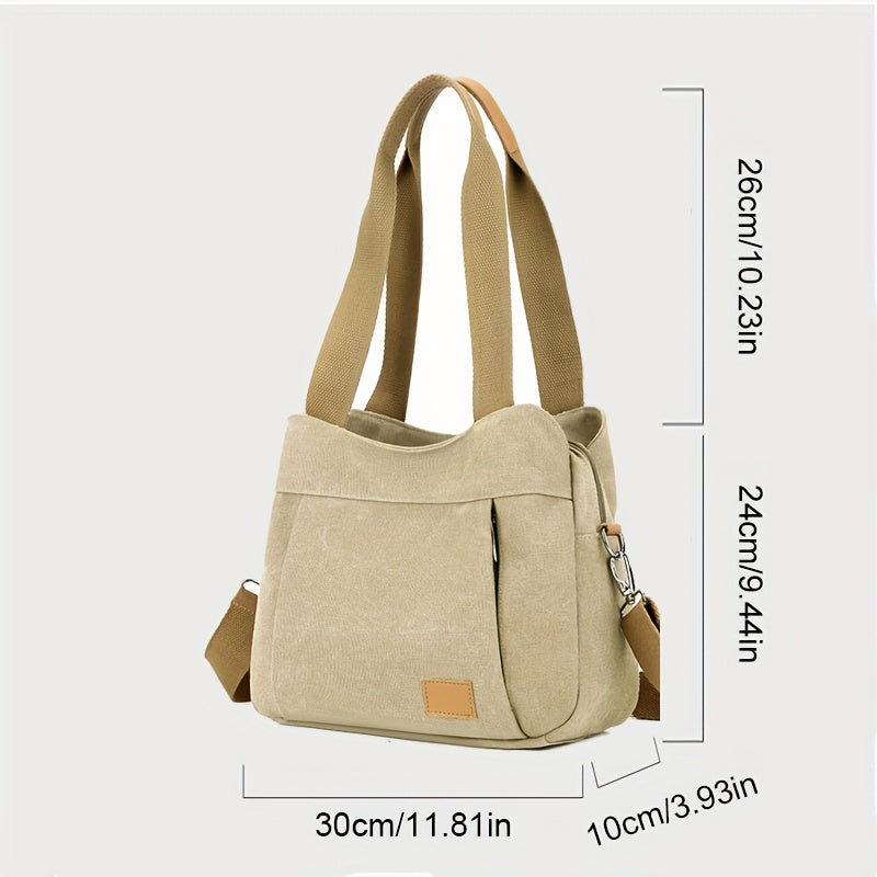 Stylish Tote Bag Durable Beige and Brown Women's Casual Canvas Tote Bag with Multiple Pockets and Zipper Closure