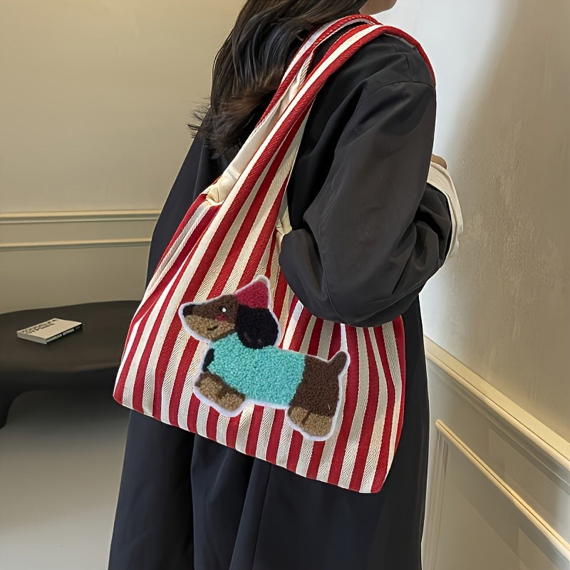 1 Cute Dachshund Tote 1 Cute Dachshund Illustration Red\u002FBlack Lightweight Tote Bag | Office Computer Bag