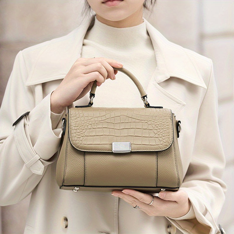 ZOOLER Women's Genuine Leather Crocodile-Textured handbag with Detachable Strap & Snap Closure