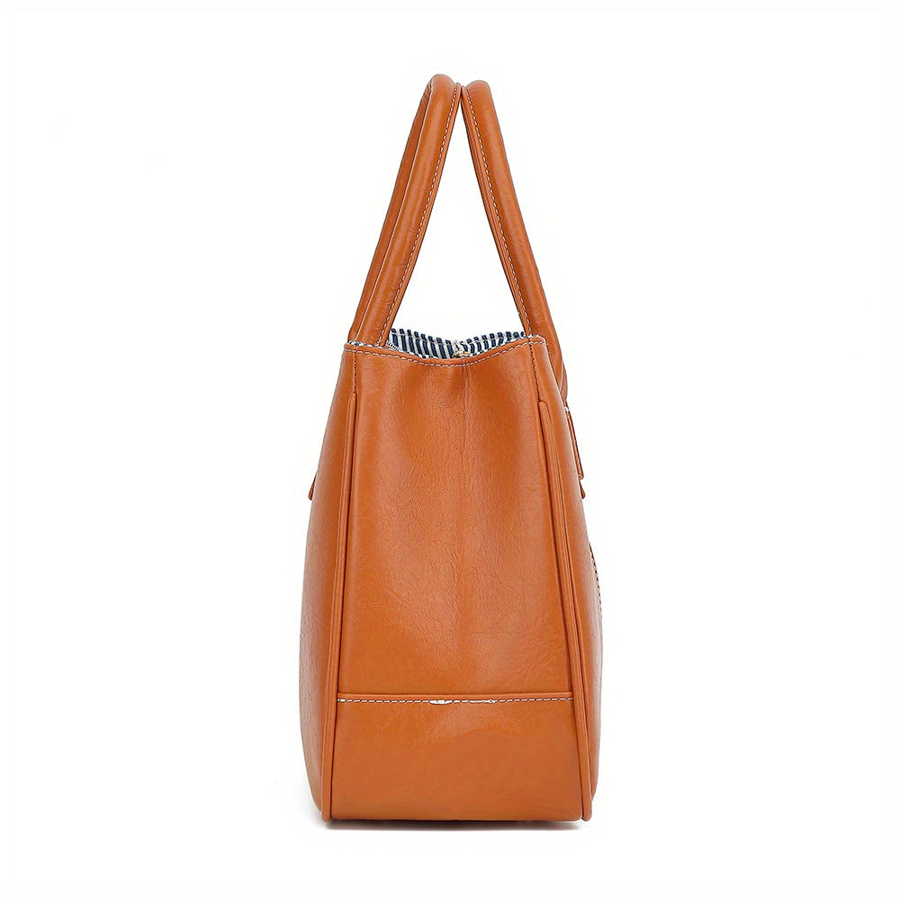 Wo 'S Classic Brown Handbag with Striped - Spacious Handbag for Work, Travel