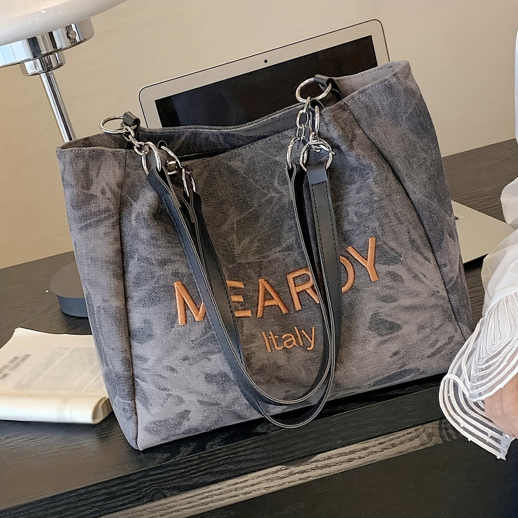 Mearoy Italy Fashion Tote Bag for Women, Large Capacity Denim Canvas Shoulder Bag