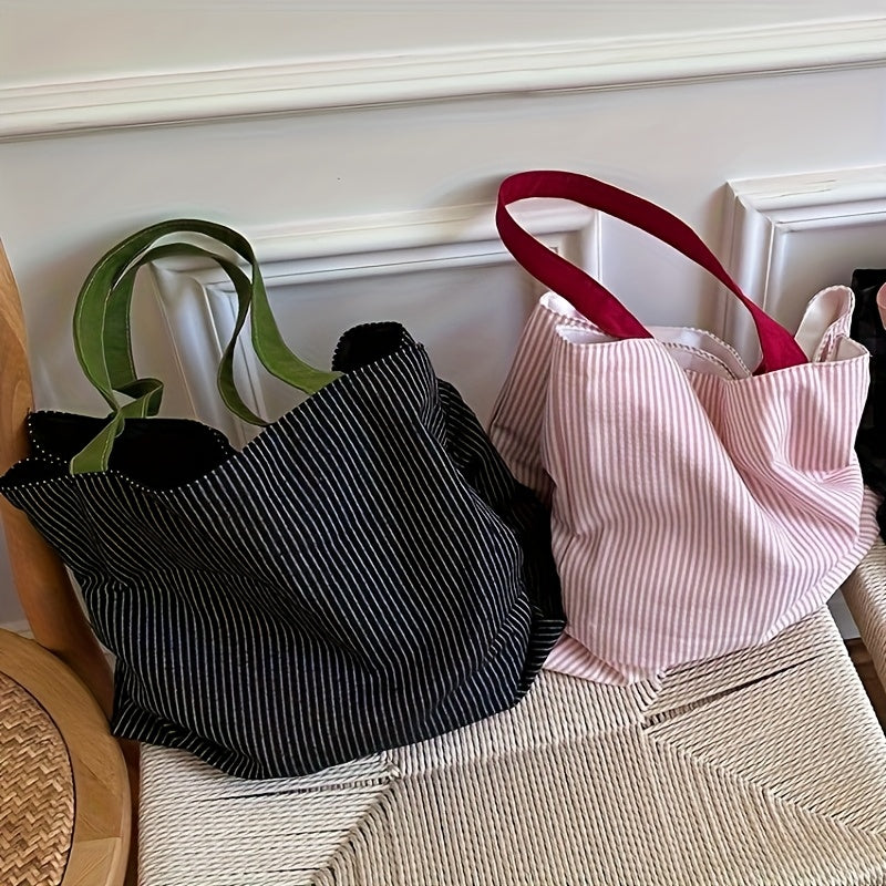 Women's Large Capacity Tote Bag with Red Accent Strap - Pastel Pink & Secure Closure