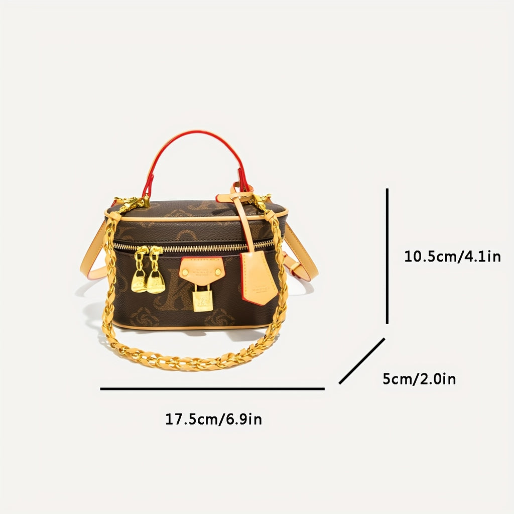 Yatong Women's Coffee Brown Handbag with Golden-Tone Hardware, Adjustable Strap & Chain Link - Elegant Tote