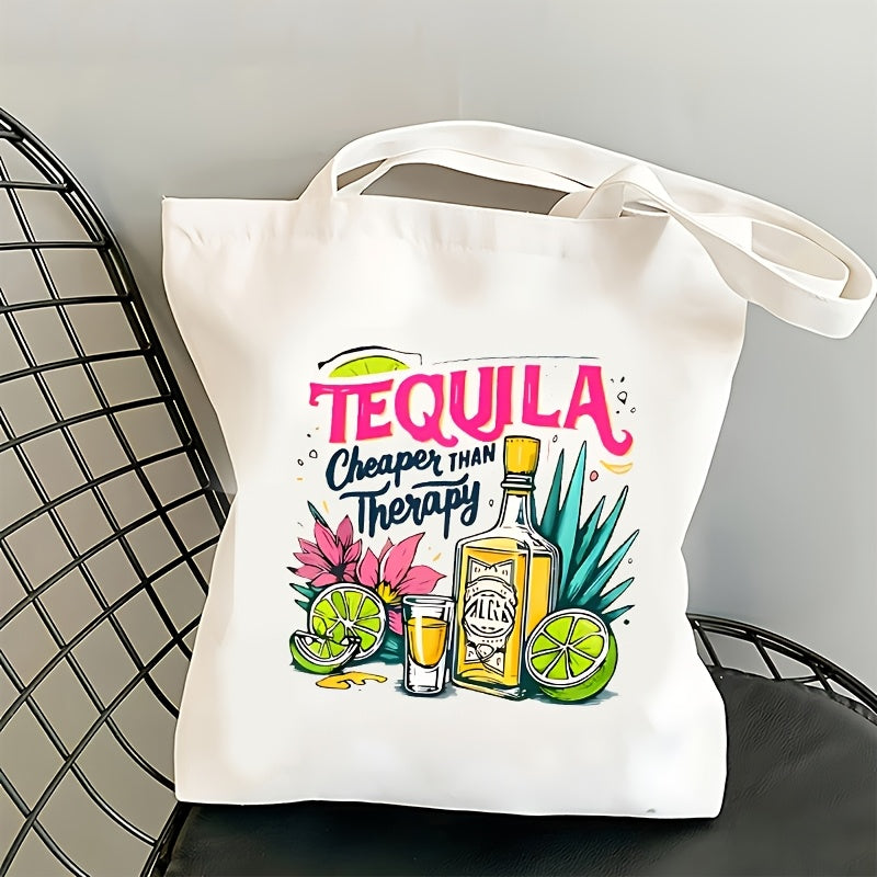 Large Tequila-Themed Tote Bag - Open Top Shoulder Bag with \