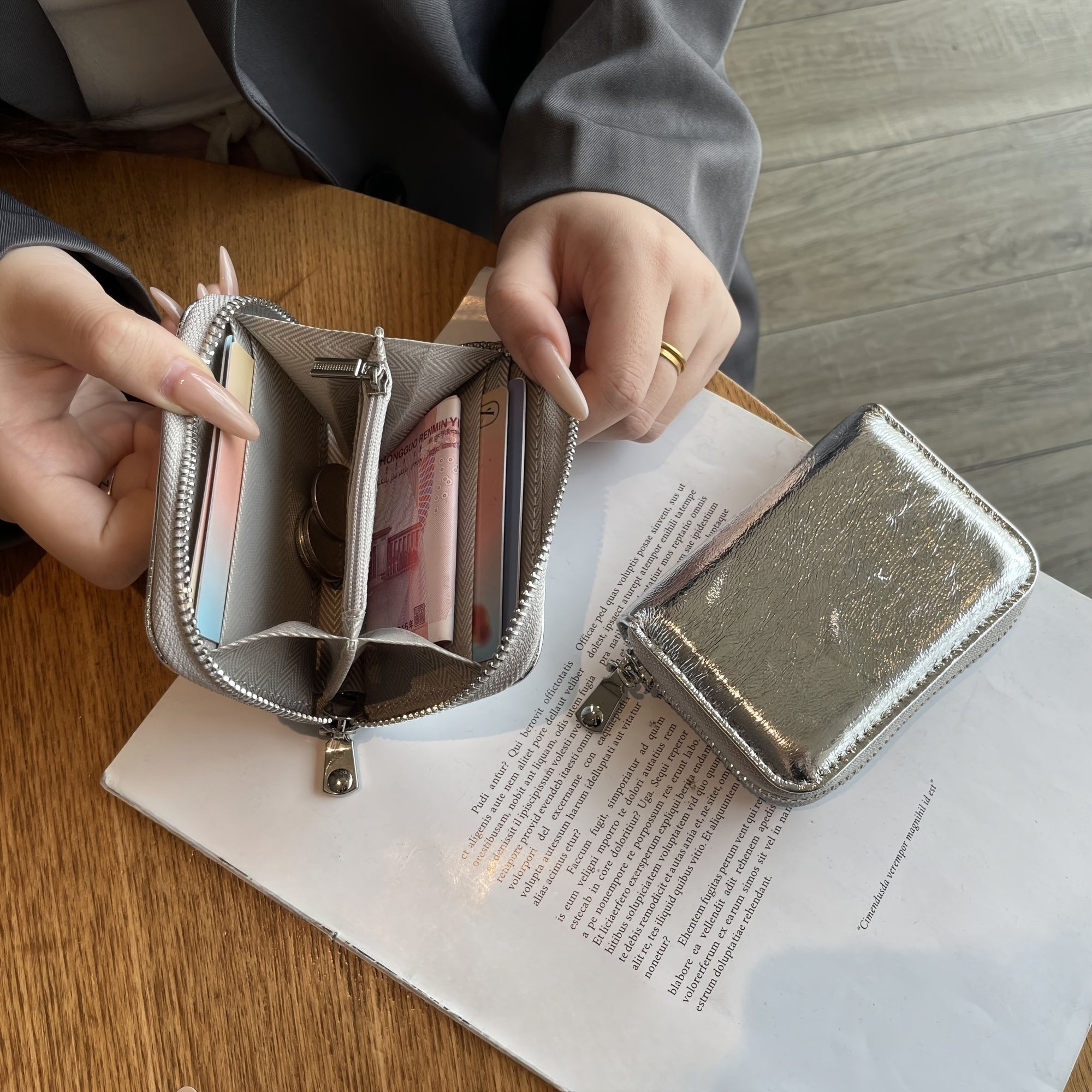 Genuine Genuine Leather Long Wallet for Women - Zipper Closure Compact Card Holder & Coin Purse with Polyester Lining