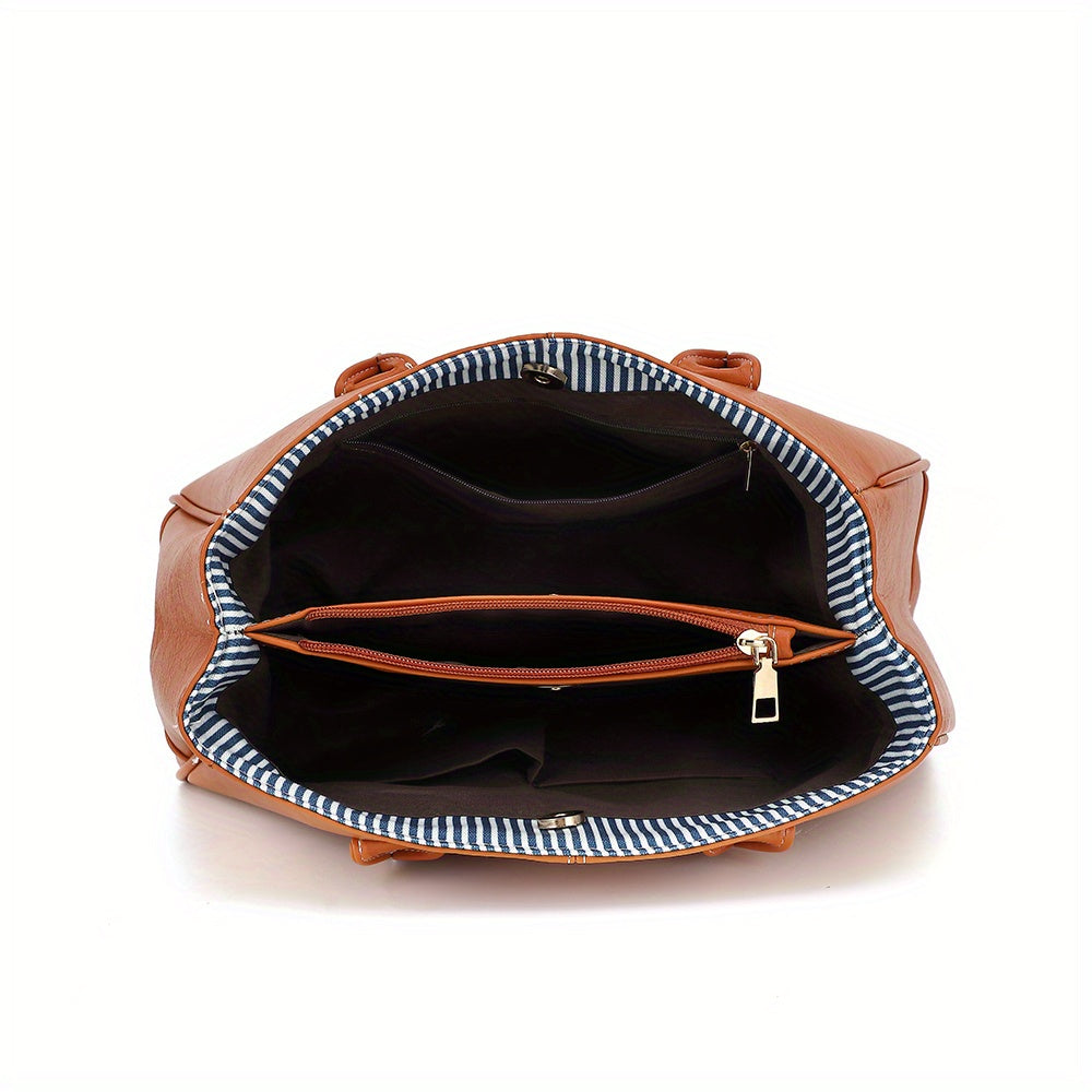 Wo 'S Classic Brown Handbag with Striped - Spacious Handbag for Work, Travel