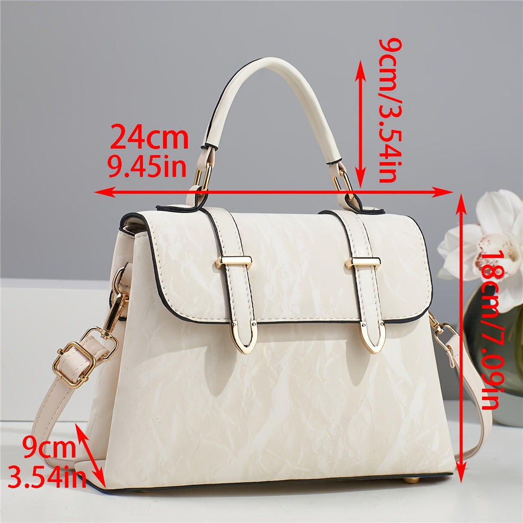 Elegant Women's Adjustable Handbag with Detachable Strap - Floral & Striped, Zipper Closure, Tassel Accents