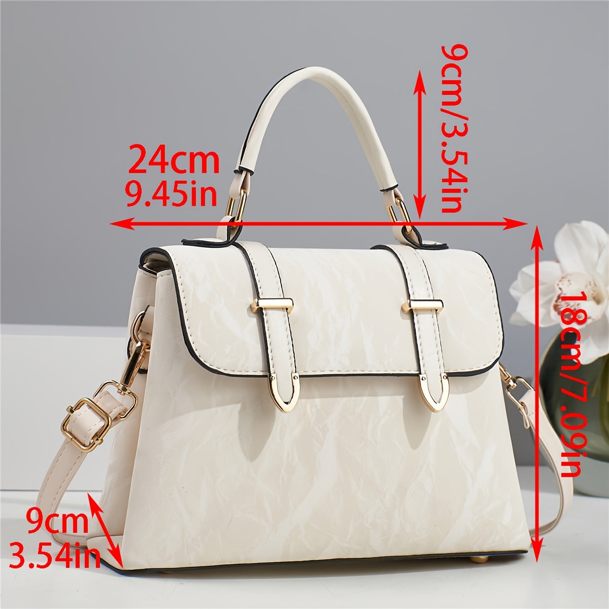 Elegant Women's Adjustable Handbag with Detachable Strap - Floral & Striped, Zipper Closure, Tassel Accents