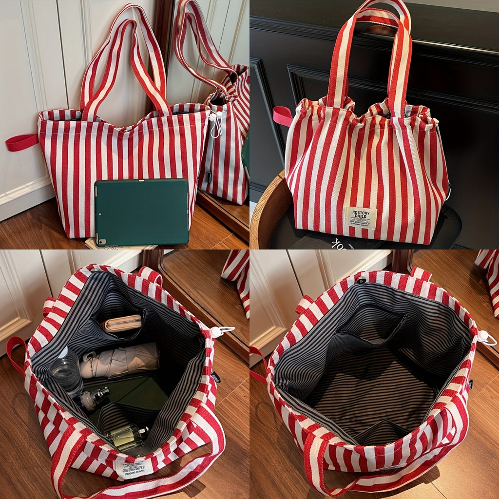 Ideal Gift Perfect Lily Women's Large Tote Bag - Red & White Striped Handbag, Spacious Purse With Magnetic Closure