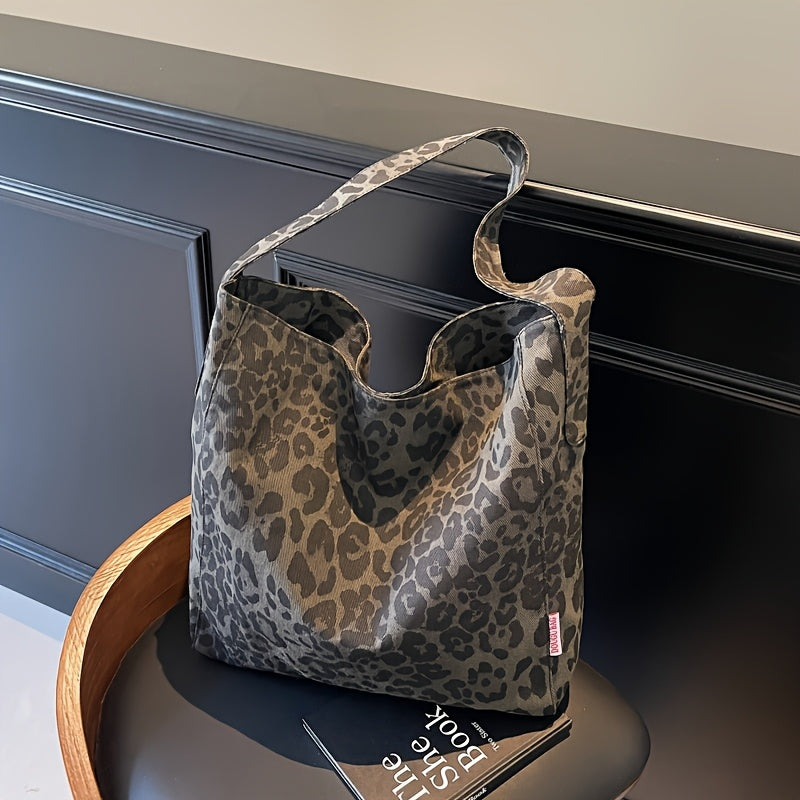 Leopard Print Shoulder Bag Durable Magnetic Closure Leopard Print Shoulder Bag - Spacious Casual Tote