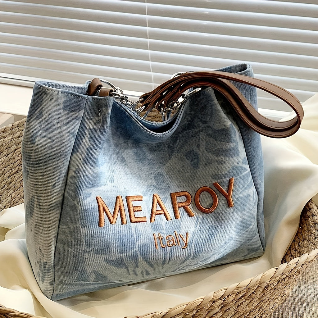 Mearoy Italy Fashion Tote Bag for Women, Large Capacity Denim Canvas Shoulder Bag