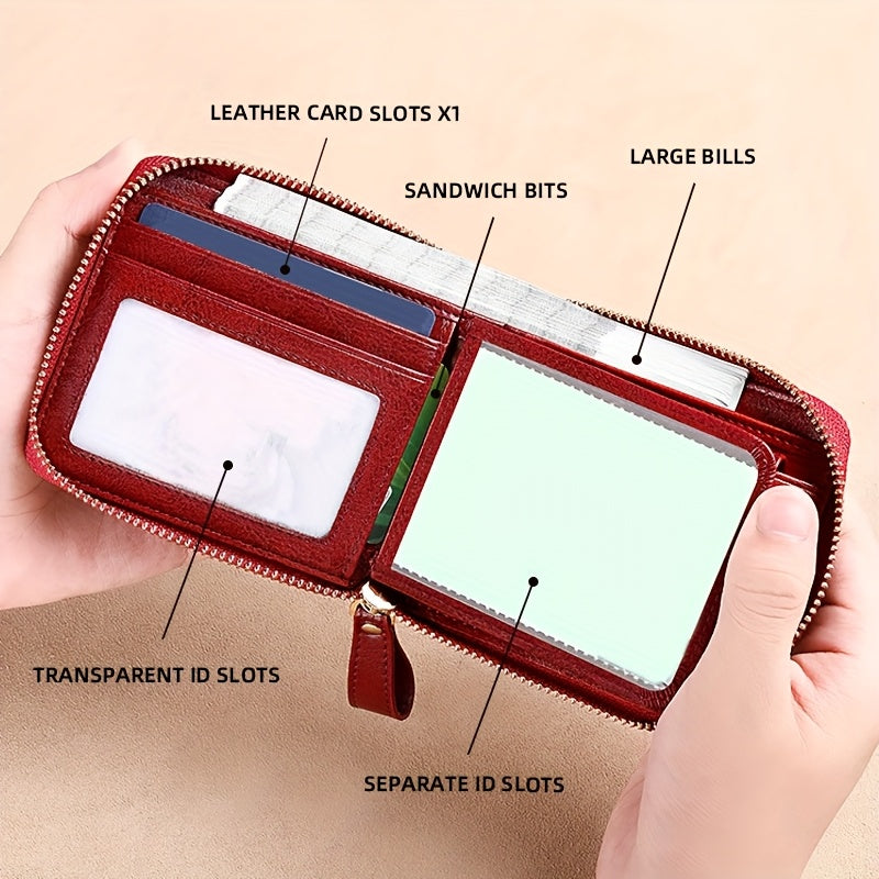 2-Layer RFID Wallet BANYANU Women's Vintage RFID Blocking 2-Layer Wallet | Multi-Card Holder with Zipper