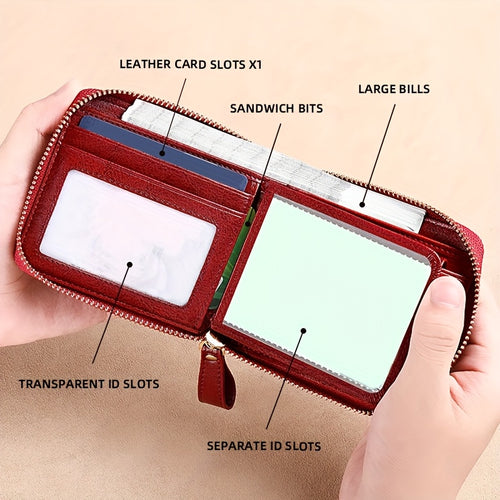2-Layer RFID Wallet BANYANU Women's Vintage RFID Blocking 2-Layer Wallet | Multi-Card Holder with Zipper
