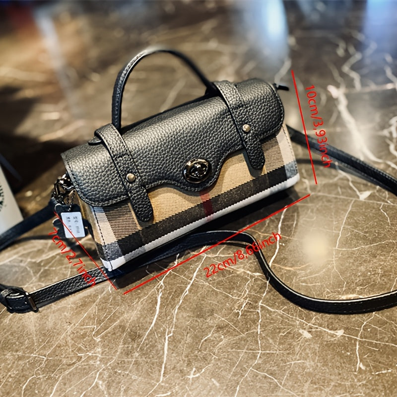 Vintage Plaid Canvas Handbag for Women - Adjustable Strap, Zipper Closure, Polyester Lining, Tassel Detail