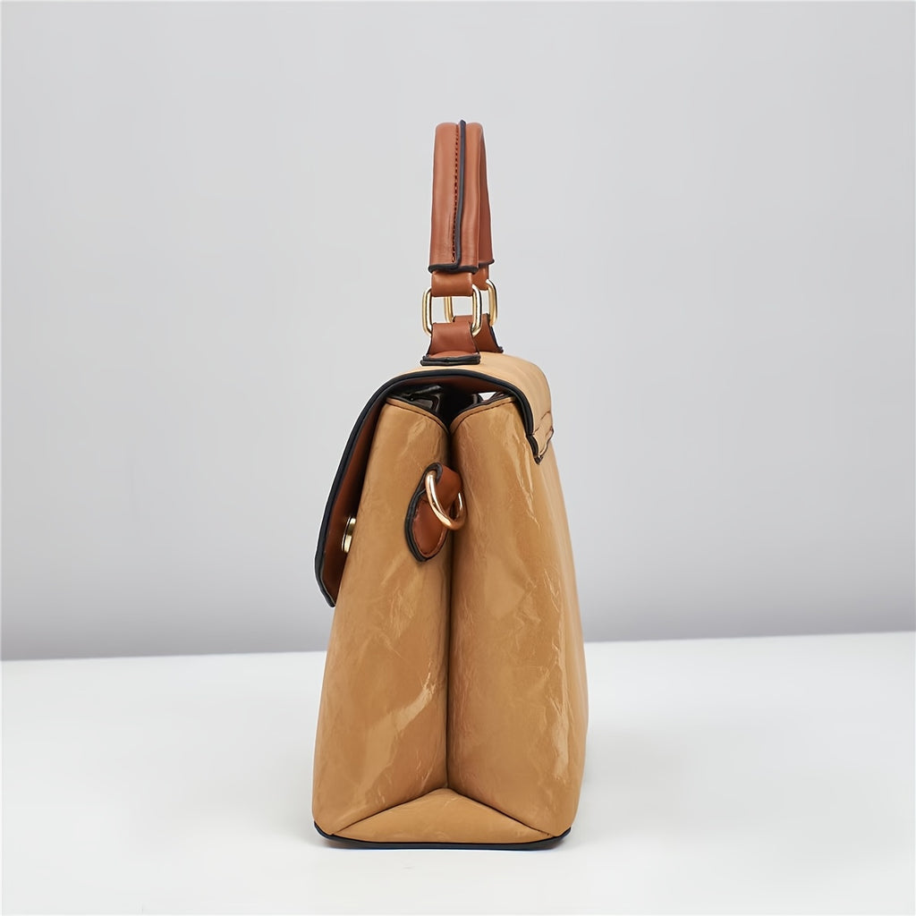 Elegant Women's Adjustable Handbag with Detachable Strap - Floral & Striped, Zipper Closure, Tassel Accents