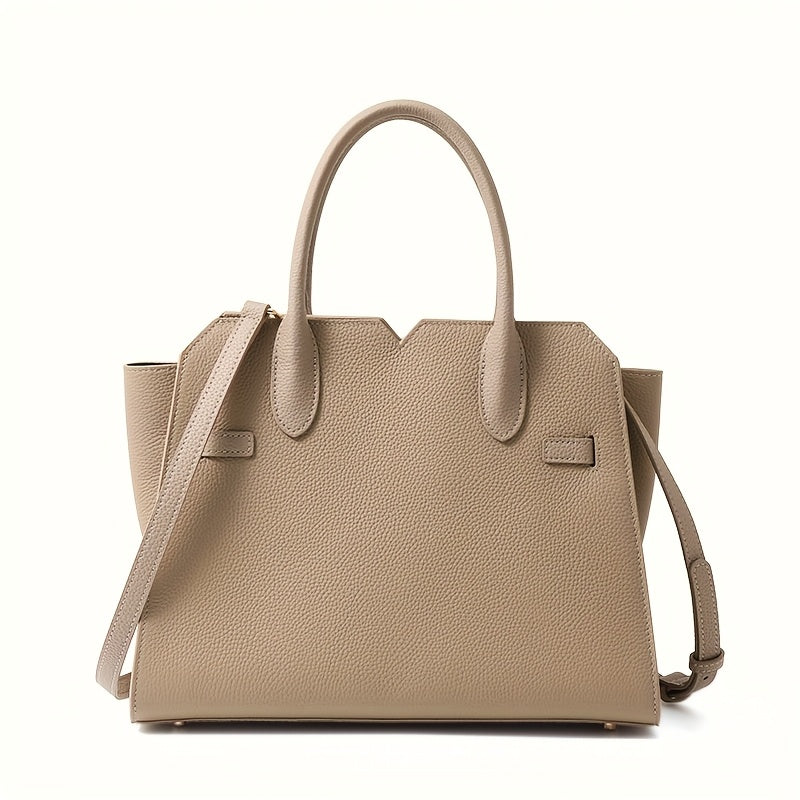 Women's Premium Second-Layer Leather Handbag - Large Capacity Deep Gray Tote with Golden-Tone Hardware