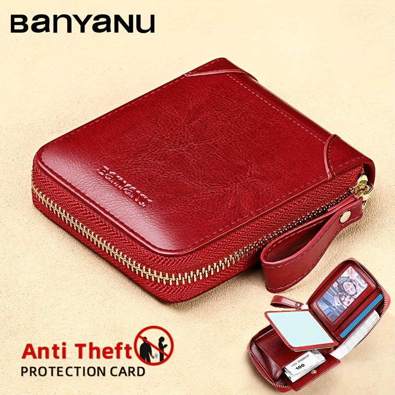 2-Layer RFID Wallet BANYANU Women's Vintage RFID Blocking 2-Layer Wallet | Multi-Card Holder with Zipper