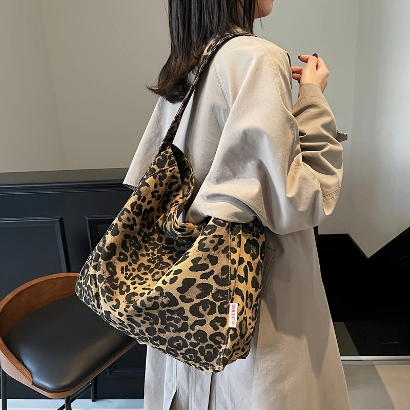 Leopard Print Shoulder Bag Durable Magnetic Closure Leopard Print Shoulder Bag - Spacious Casual Tote