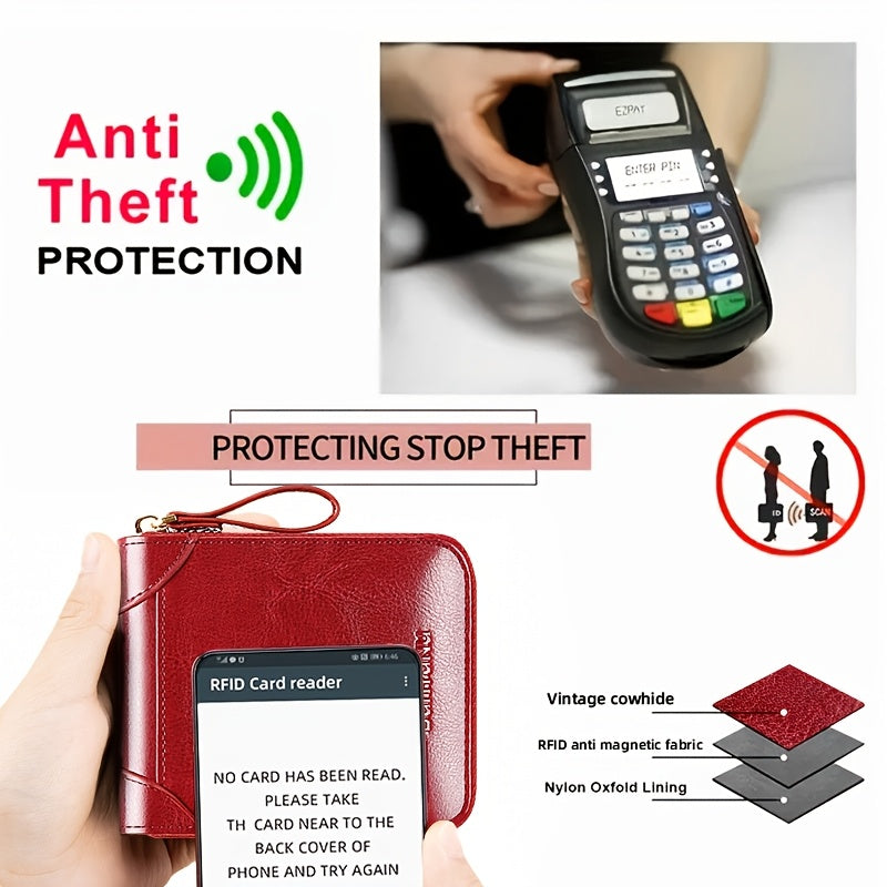 2-Layer RFID Wallet BANYANU Women's Vintage RFID Blocking 2-Layer Wallet | Multi-Card Holder with Zipper