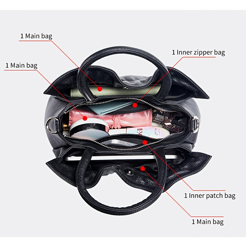 Women's Genuine Leather Handbag & Crossbody Bag - Elegant Large Capacity Tote with Adjustable Strap